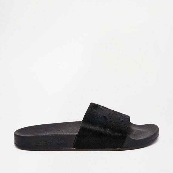ADIDAS Adilette Black Pony Hair Slides - Picture 3 of 9